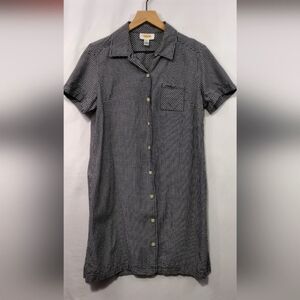 Vintage Talbots Gingham Shirt Dress Womens 10P Black White Casual Comfy Preppy